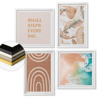 WANDBILDER 4er-Set - 50x50 cm & 40x60 cm Weißer Rahmen - Zarte Boho-Blätterschrift - Weiß, Kunststoff (50/50cm) - ArtPrintCave