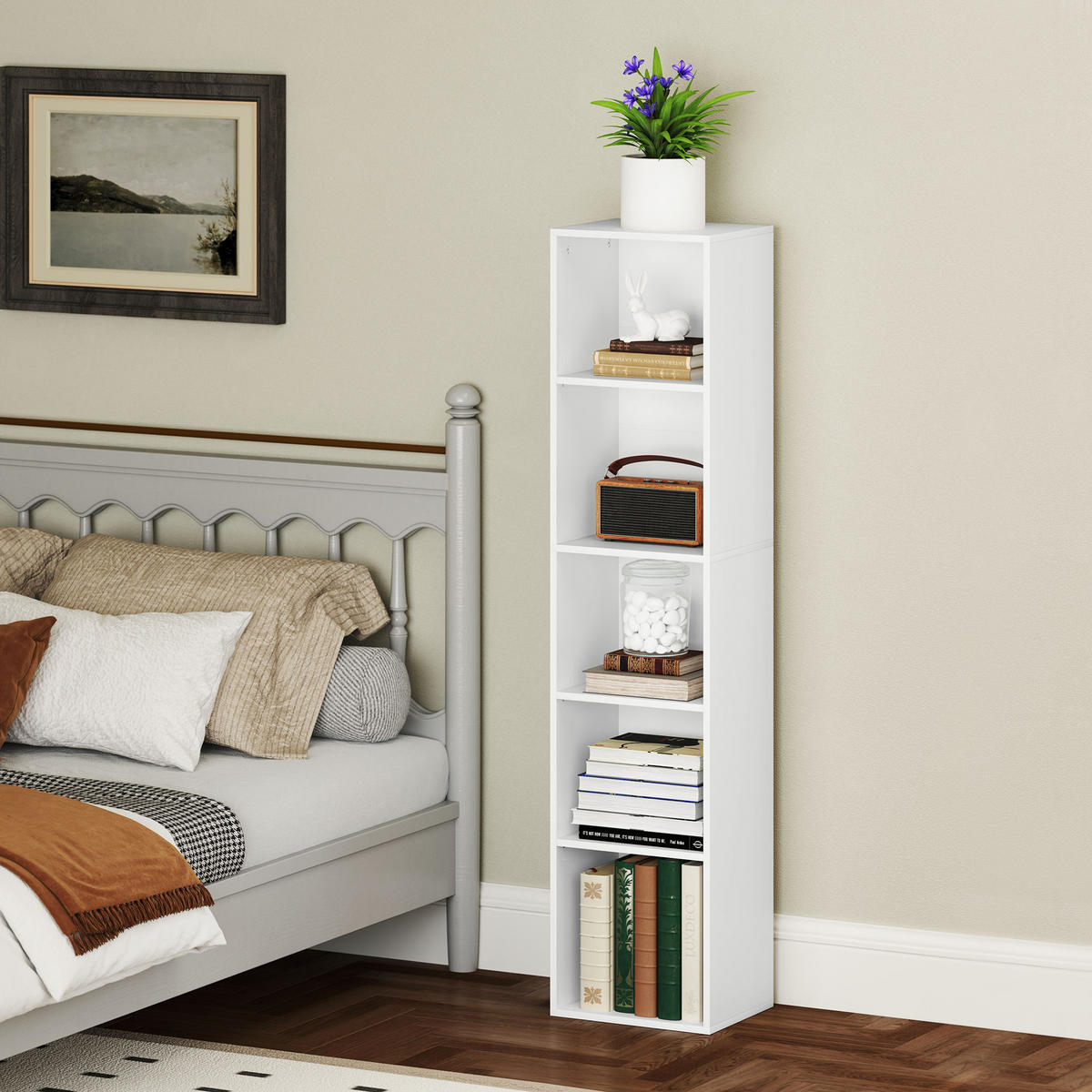BÜCHERREGAL, Standregal mit 5 Ebenen, Verstellbare Ablage für Wohnzimmer - Weiß, Karton (24/133.5/30cm) - HOMCOM