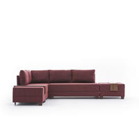 ECKSOFA mit rollbarer Schlaffunktion - Rot/Walnussfarben, Holz/Textil (280/210cm) - myHomelando
