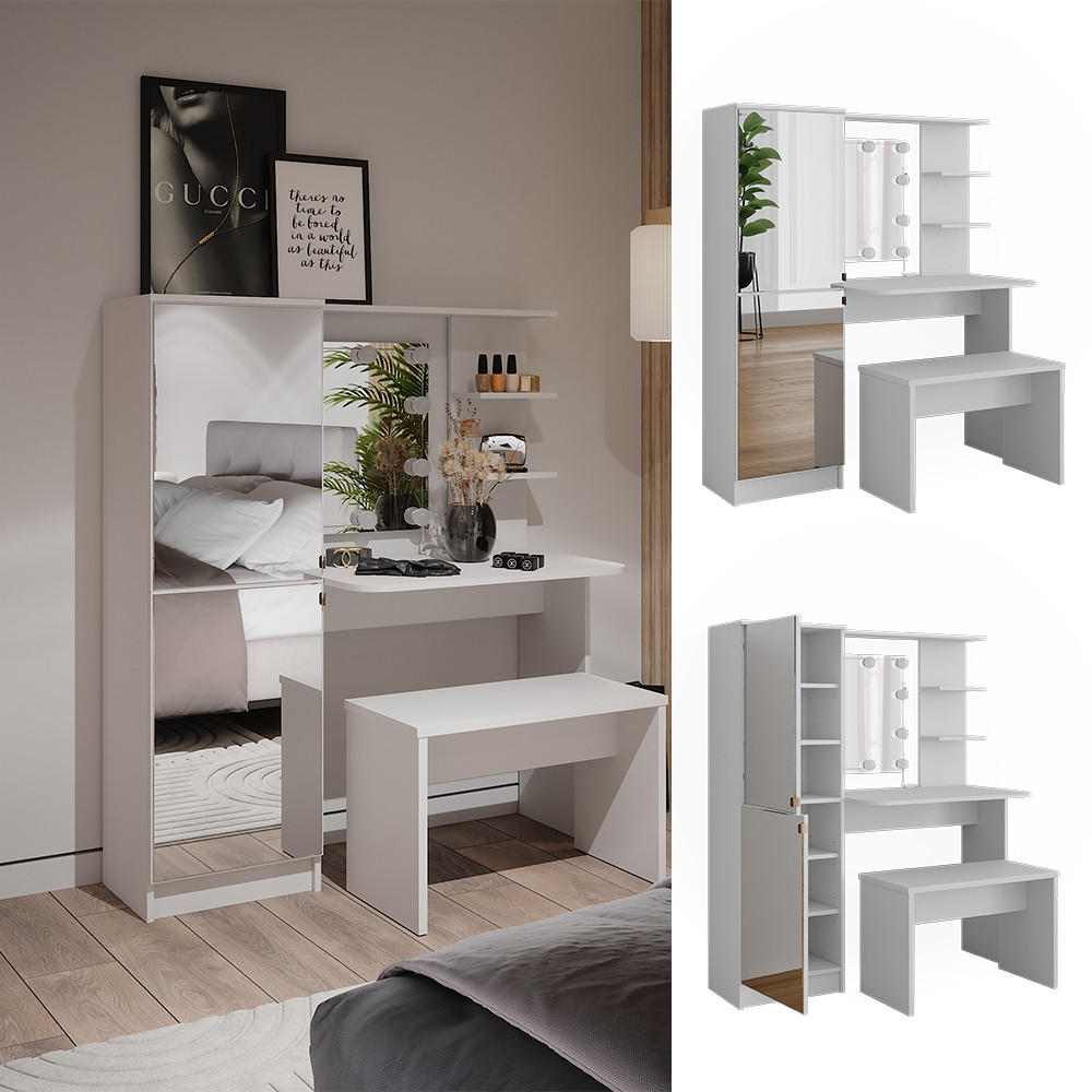 FRISIERKOMMODE Jasmin Weiß 123 cm mit LED-Beleuchtung und Bank - Weiß, Holzwerkstoff (123/141.2/33cm) - Vicco