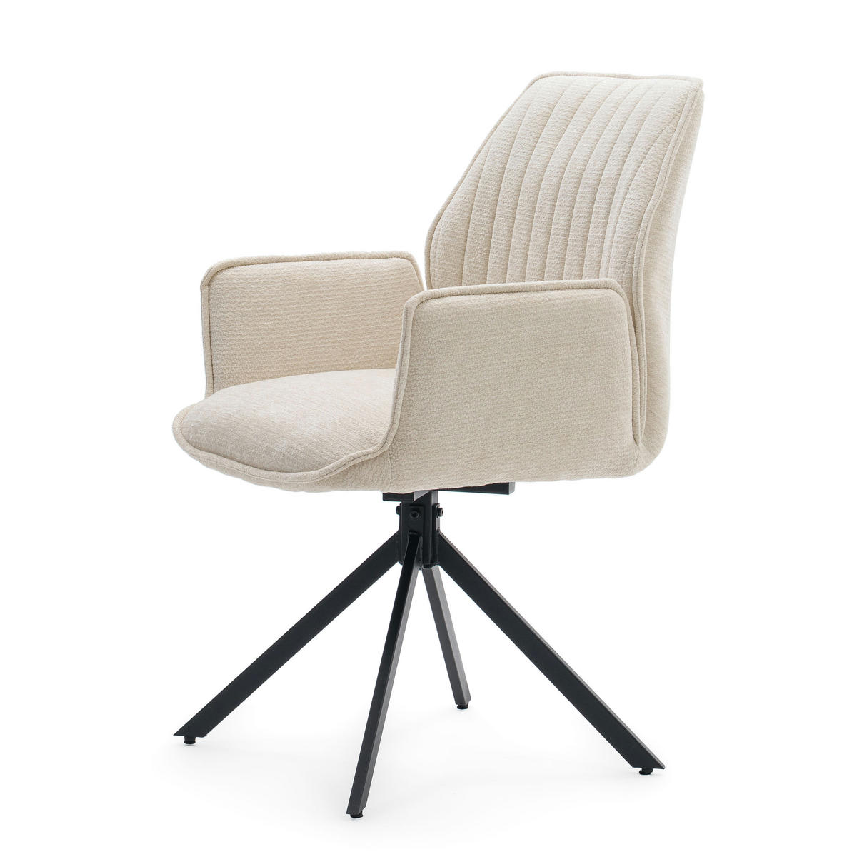 STUHL MERANO drehbar gepolsterter mit Steppung - creme - Chenille - Creme/Schwarz, Textil/Metall (58/90/61cm) - NEW HOME