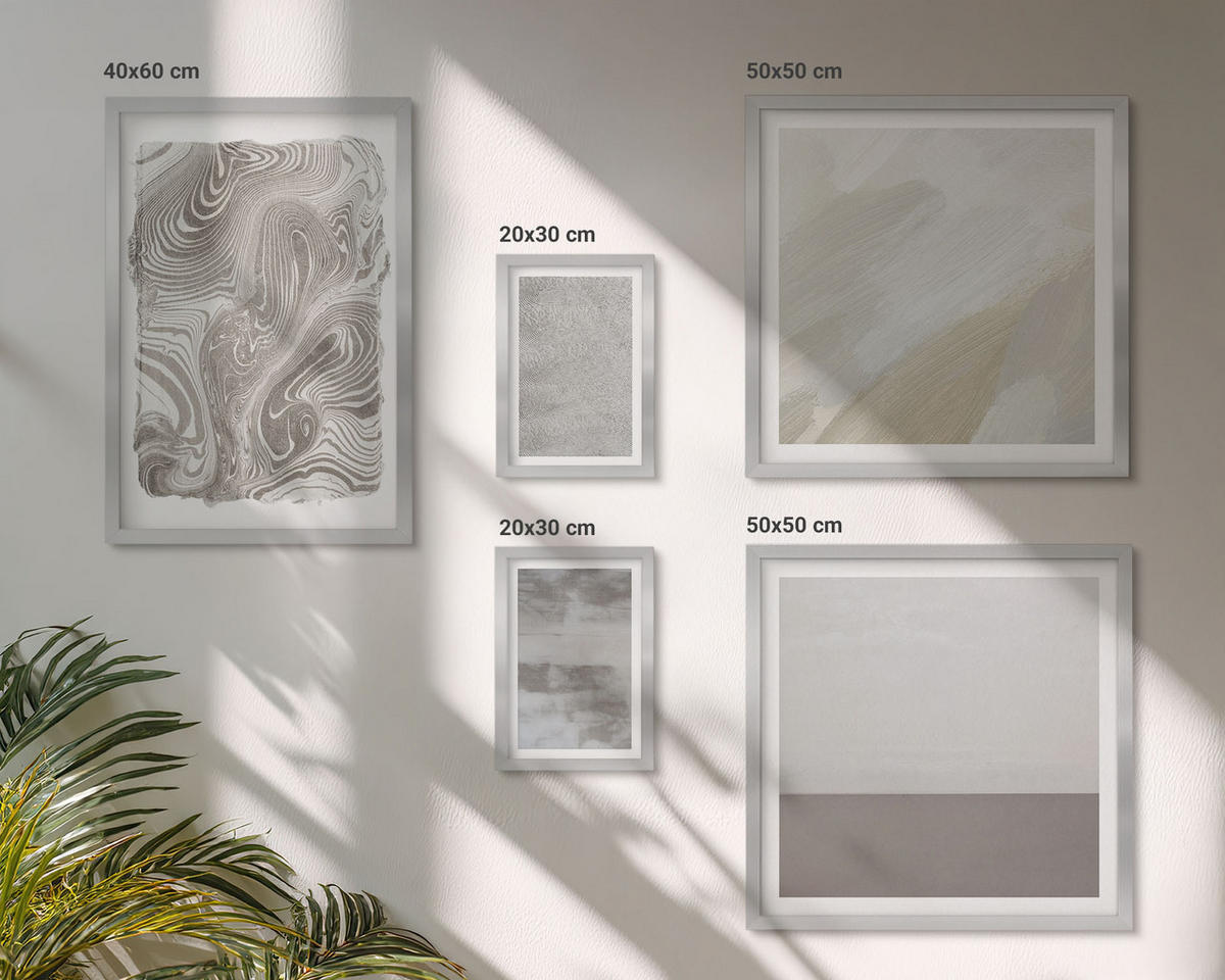 BILDER SET 5er Set - 50x50 cm & 20x30 cm & 40x60 cm Silberner Rahmen - Industriedesignstrukturen - Silberfarben, Kunststoff (40/60cm) - TULUP