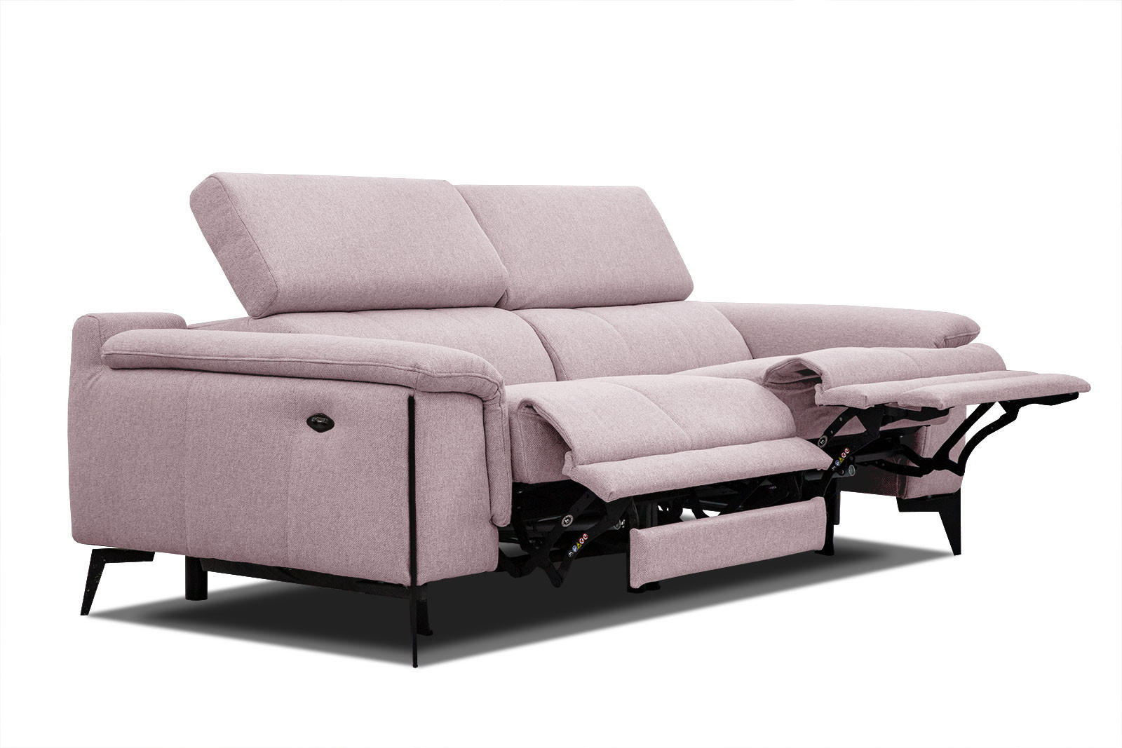 RELAXSOFA MATERA 3-Sitzer mit 2 Relaxfunktionen, rosa - Schwarz/Rosa, Holzwerkstoff/Textil (212/82/103cm) - Courtois Laville