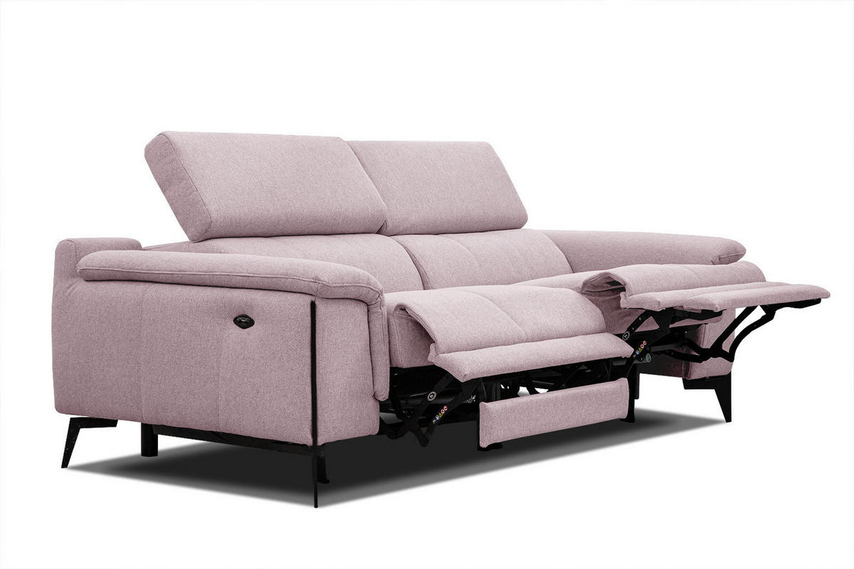 RELAXSOFA MATERA 3-Sitzer mit 2 Relaxfunktionen, rosa - Schwarz/Rosa, Holzwerkstoff/Textil (212/82/103cm) - Courtois Laville