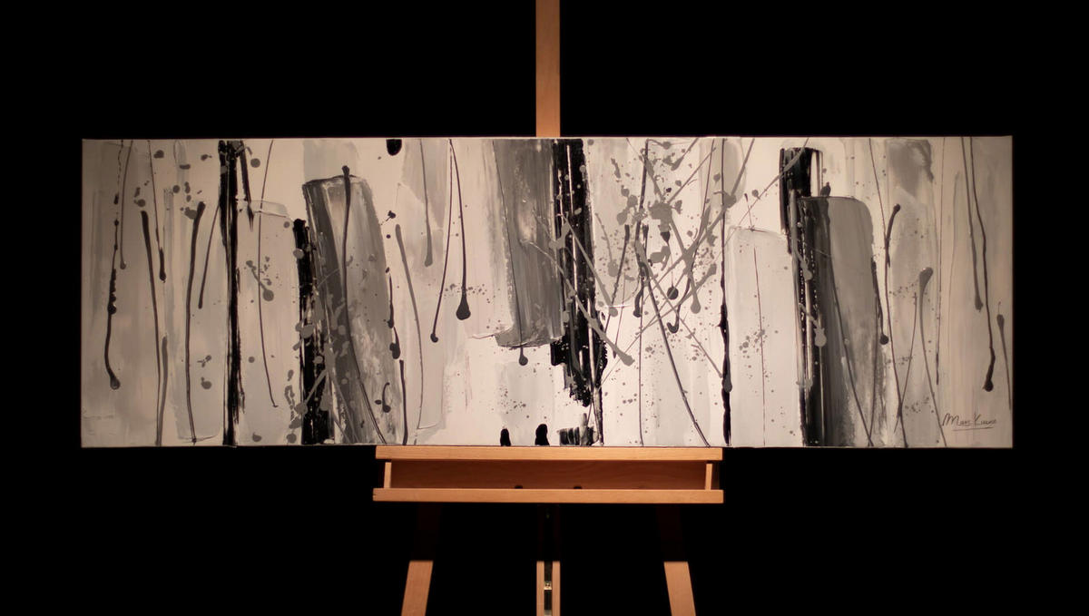 ACRYLBILD HANDGEMALT 150/50 cm - Schwarz/Grau, Holz/Textil (2/50cm) - KUNSTLOFT