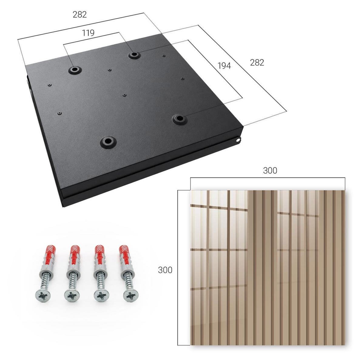 SCHLÜSSELBOX Schwarz 30x30 cm- Türöffnung nach rechts - Beruhigende Streifen - Beige, Metall (30/30/5cm) - TULUP