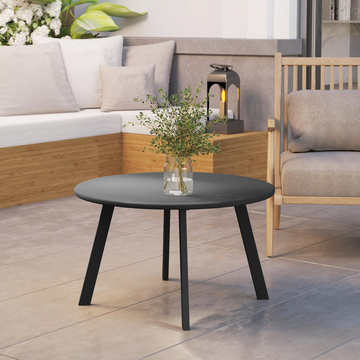 BEISTELLTISCH DE-07254 rund, wetterfest aus Metall Dunkelgrau - Dunkelgrau, Metall (70/70/42cm) - ComfortXL