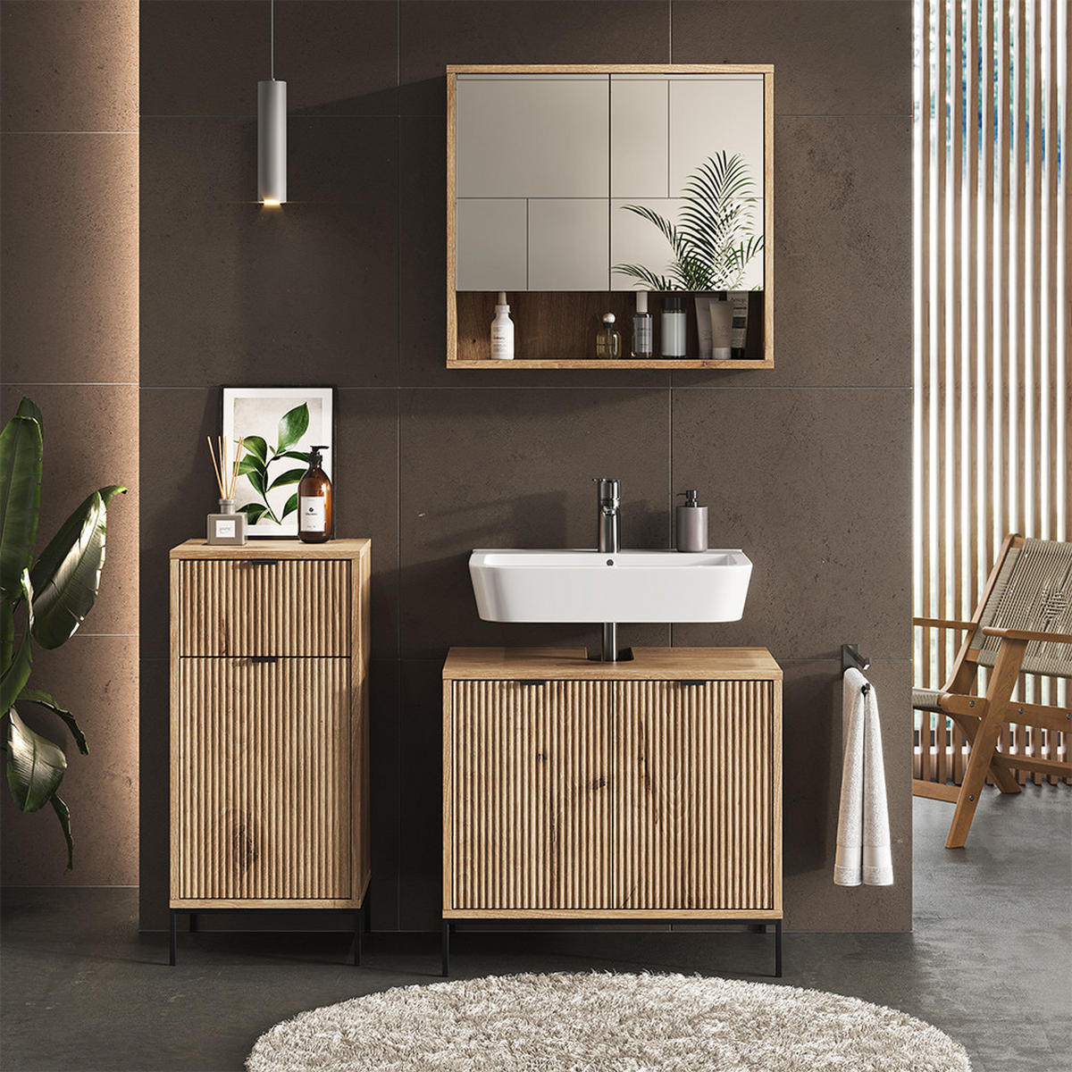 BADSCHRANK Eliza Viking Oak 40 x 87 cm mit Tür und Schublade - Eiche Wotan/Sonoma Eiche, Holzwerkstoff (40/87/35cm) - Vicco