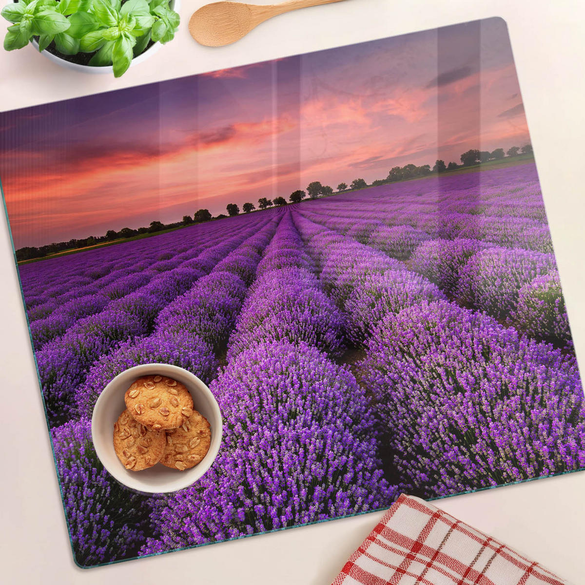 GLASPLATTE 60x52 cm Lavendelfeld - Lila, Glas (60/0.4/52cm) - TULUP