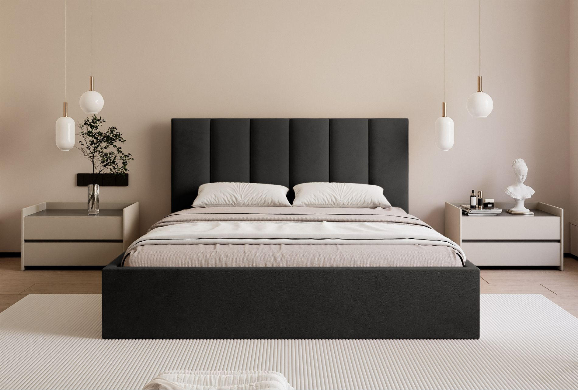 POLSTERBETT Masego Dunkelgrau, Velours, 140x200 cm - Dunkelgrau, Textil (140/200cm) - Selsey