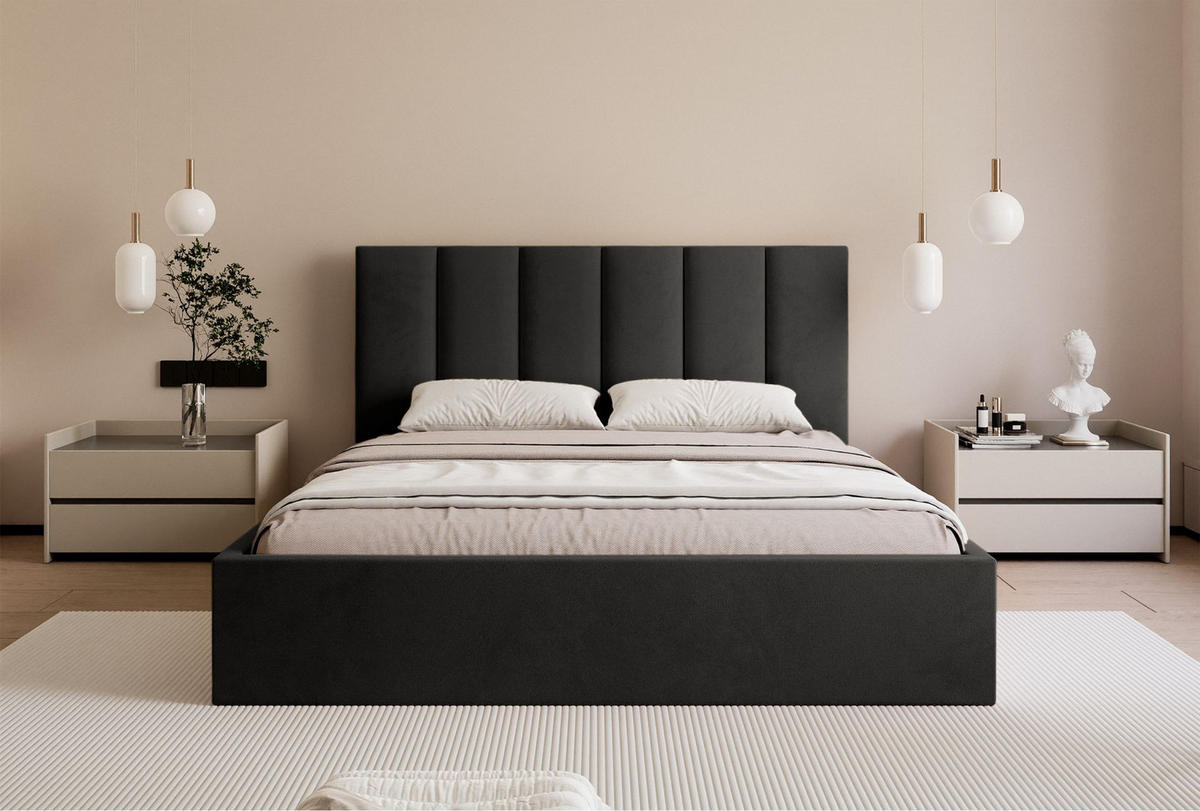 POLSTERBETT Masego Dunkelgrau, Velours, 160x200 cm - Dunkelgrau, Textil (160/200cm) - Selsey