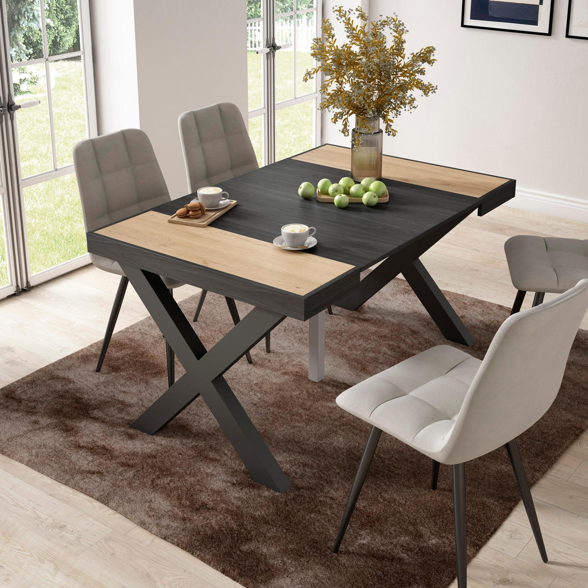 KONSOLENTISCH ausziehbar 58 bis 140cm, für 6 Gäste, eiche, schwarz, 90/58/73cm - Eichefarben/Multicolor, Holzwerkstoff (90/140/73cm) - Skraut Home