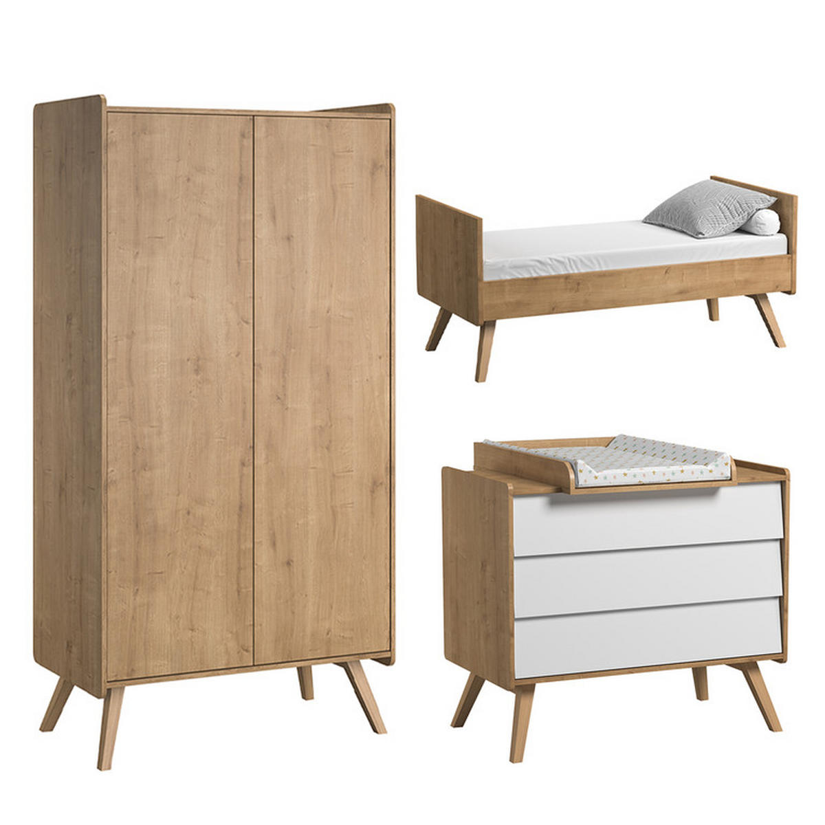 BABYZIMMER 3-teilig Weißes Holz - Weiß, Holzwerkstoff (145/103/75cm) - Petits-meubles