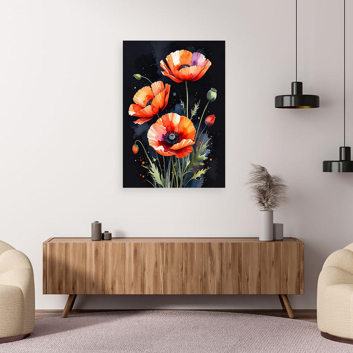 LEINWANDBILD, Rote Feldmohnblumen - Rot, Textil (60/90cm) - Feeby