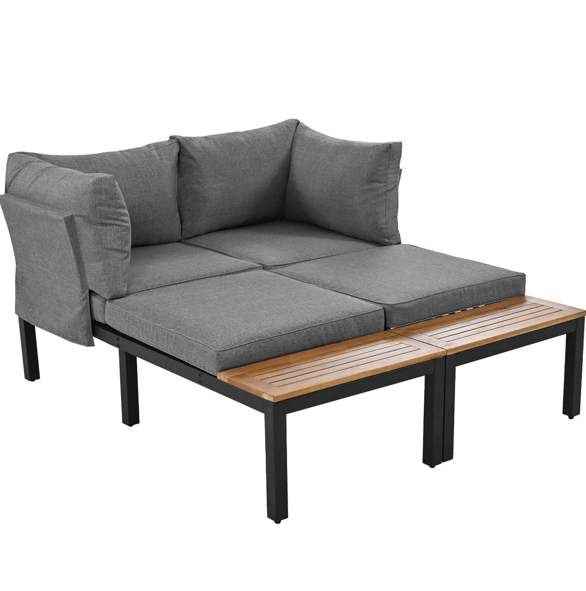 LOUNGEGARNITUR 120/60/66 cm grau aus Eisen mit Akazie 5-teilig - Grau, Metall - OKWISH