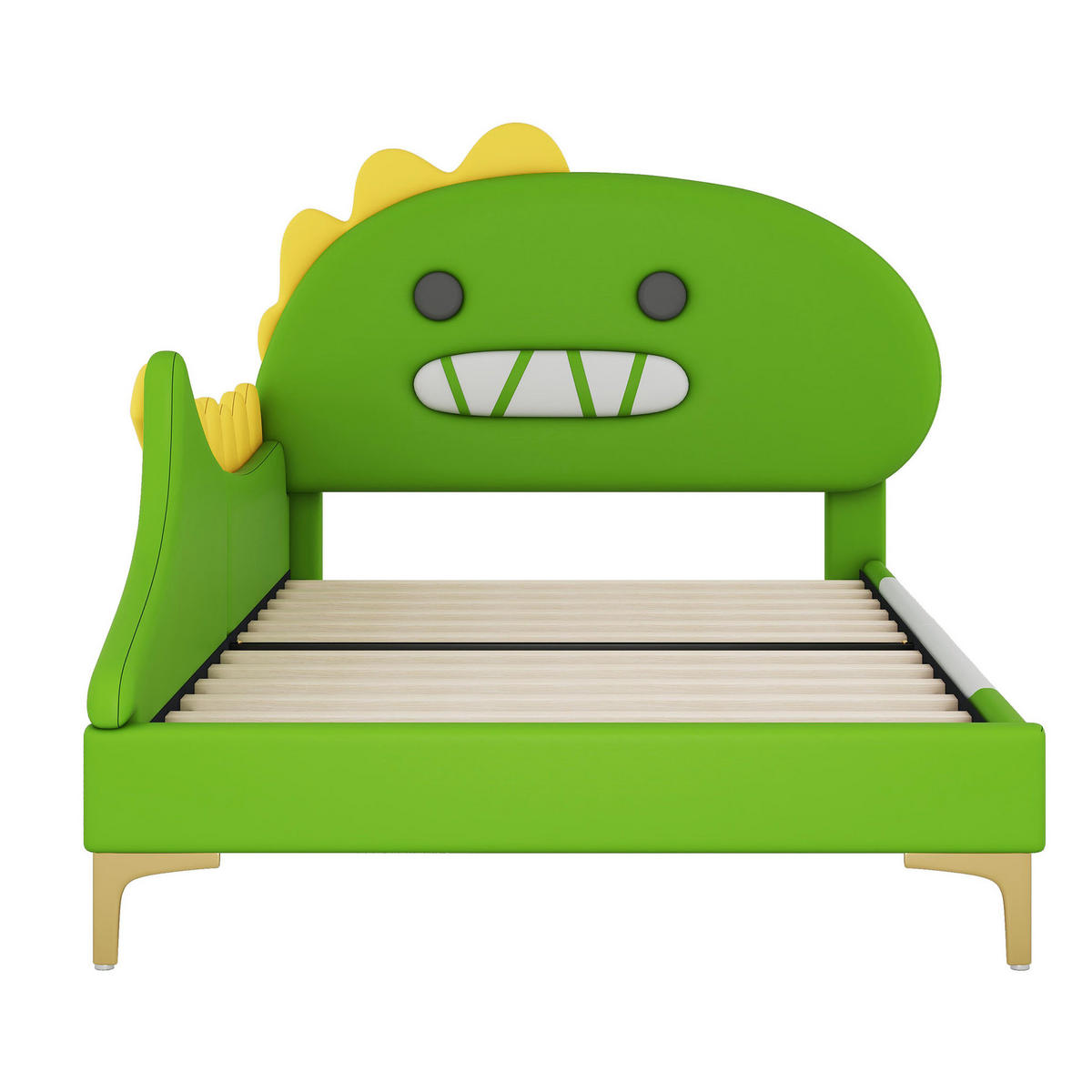 KINDERBETT Dinosaurier 90/200 cm Grün aus PU mit stabiler MDF-Konstruktion - Grün, Kunststoff (90/200cm) - OKWISH