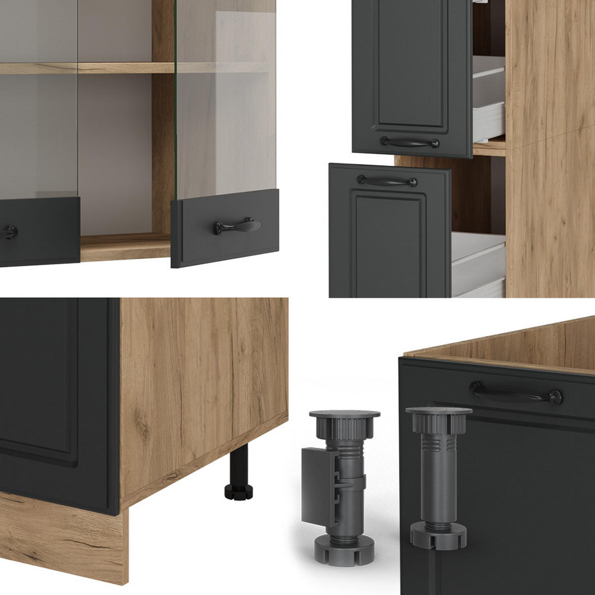 KOMPLETNÍ KUCHYNĚ R-Line Antracitový venkovský dům/zlatý dub - medově dubová/antracitová, kompozitní dřevo (350/81.6/60cm) - Vicco