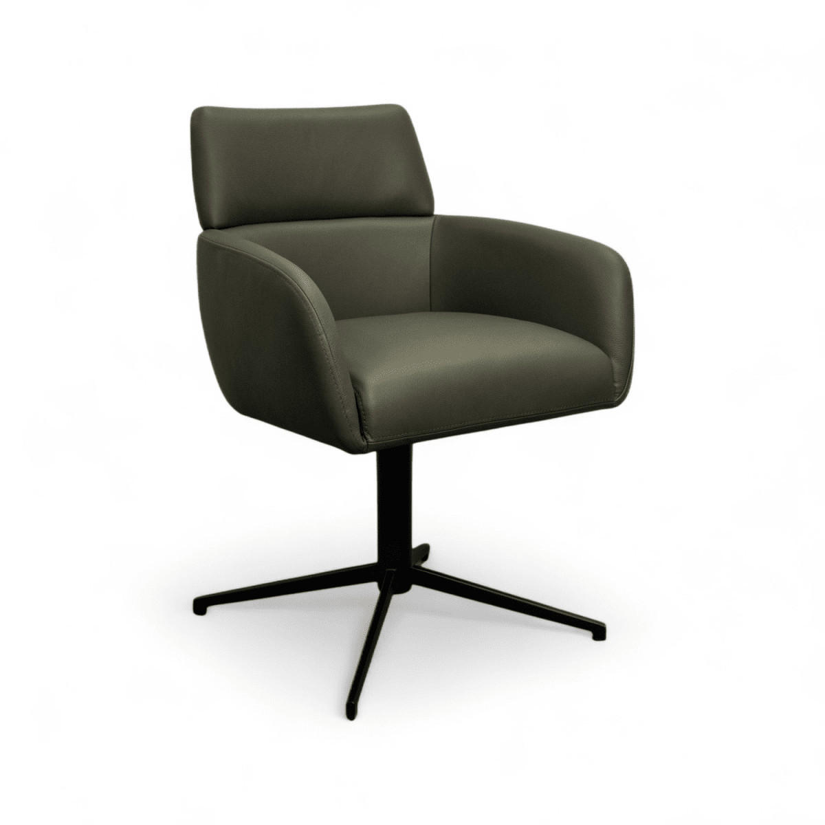 STUHL 1 Stück in Echtleder Olivgrün - Schwarz/Grün, Leder/Metall (58/83/58cm) - Furnhouse