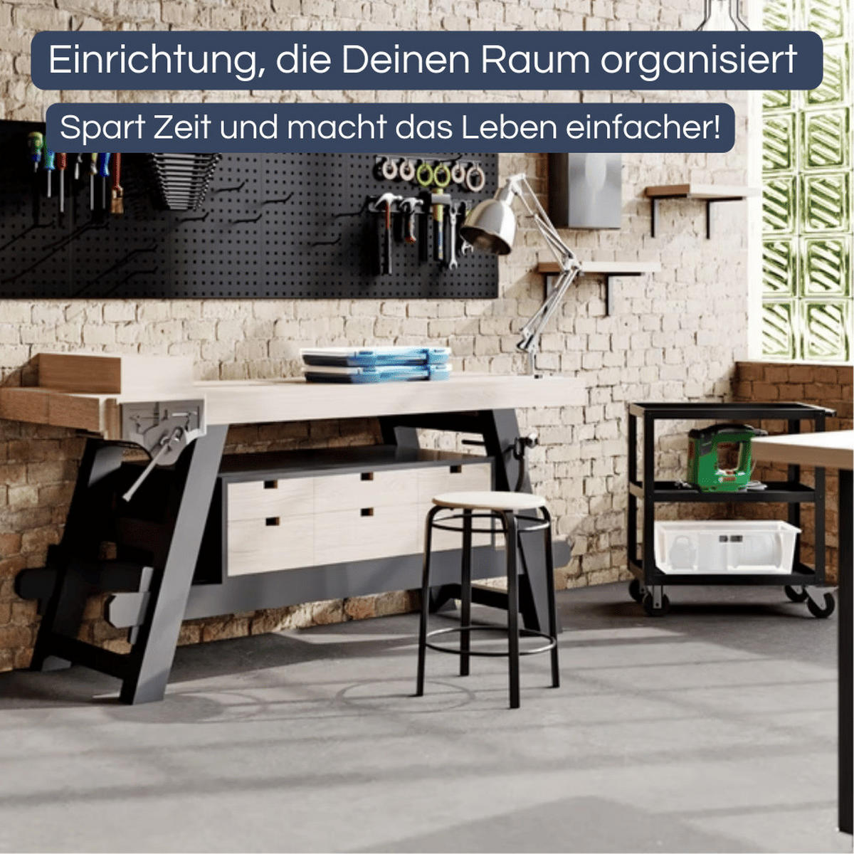 TISCHWAGEN mit Rollen Werkstattwagen AGUS 81,6x70x40cm Schwarz - Schwarz, Metall (70/81.6/40cm) - DELUKE