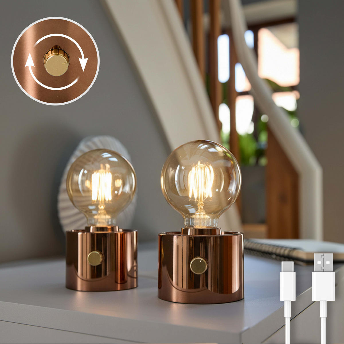 LED-TISCHLAMPE Vintage Edison dimmbar 10x9x16cm 2er-Set Bronze - Bronzefarben, Kunststoff (10/8.7/16cm) - Northpoint