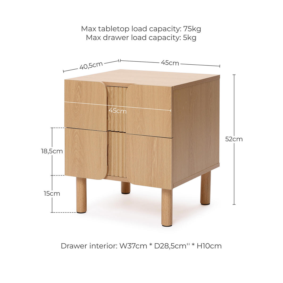 NACHTTISCH mit 2 Schubladen Beistelltisch | B45 x T41 x H52 cm - Eichefarben, Holzwerkstoff (45/52/40.5cm) - Hometopia