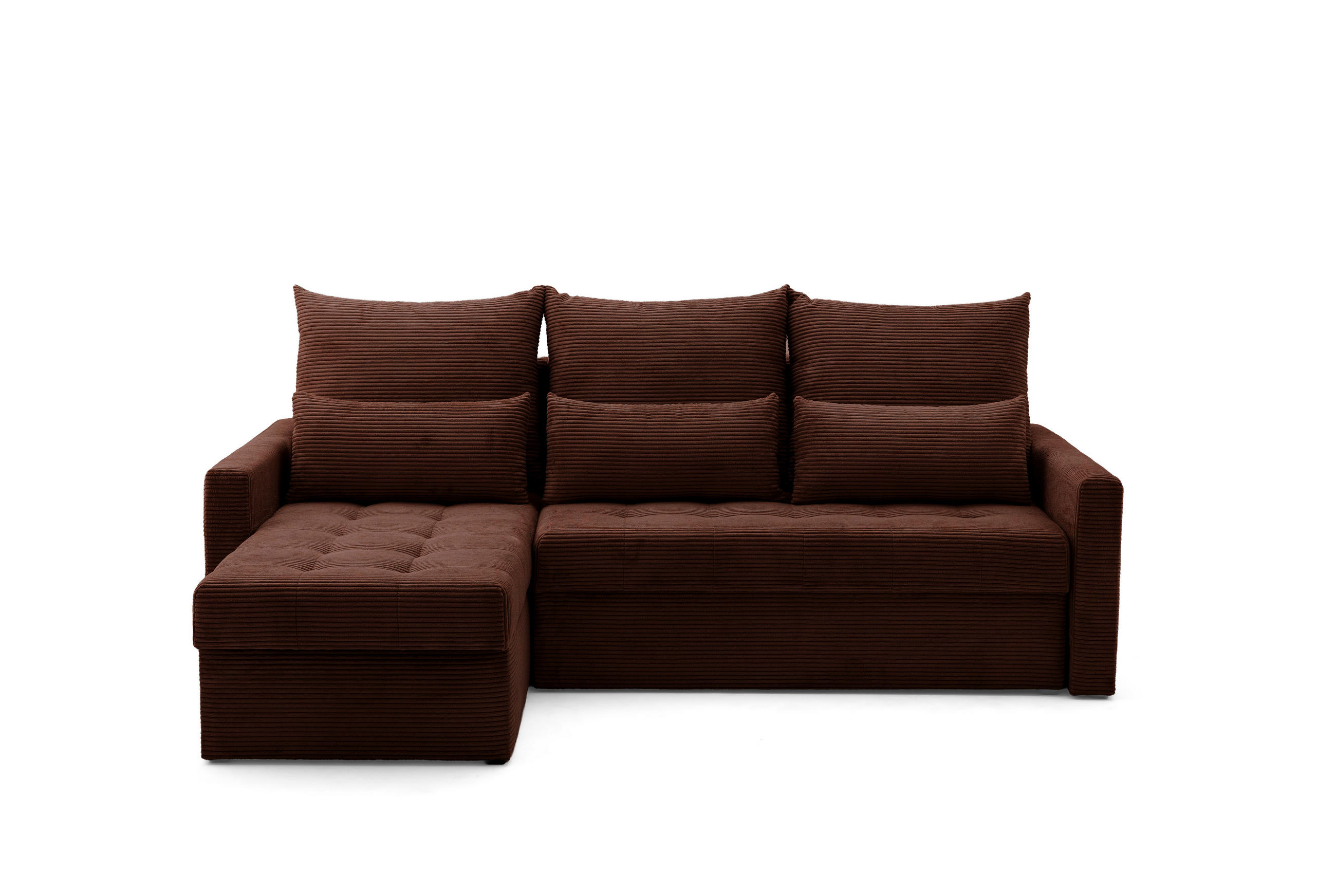 ECKSOFA PULA L Links mit Schlaffunktion 132x198 Cord Dunkelbraun - Dunkelbraun/Schwarz, Holz/Kunststoff (214/145cm) - NACANAPA