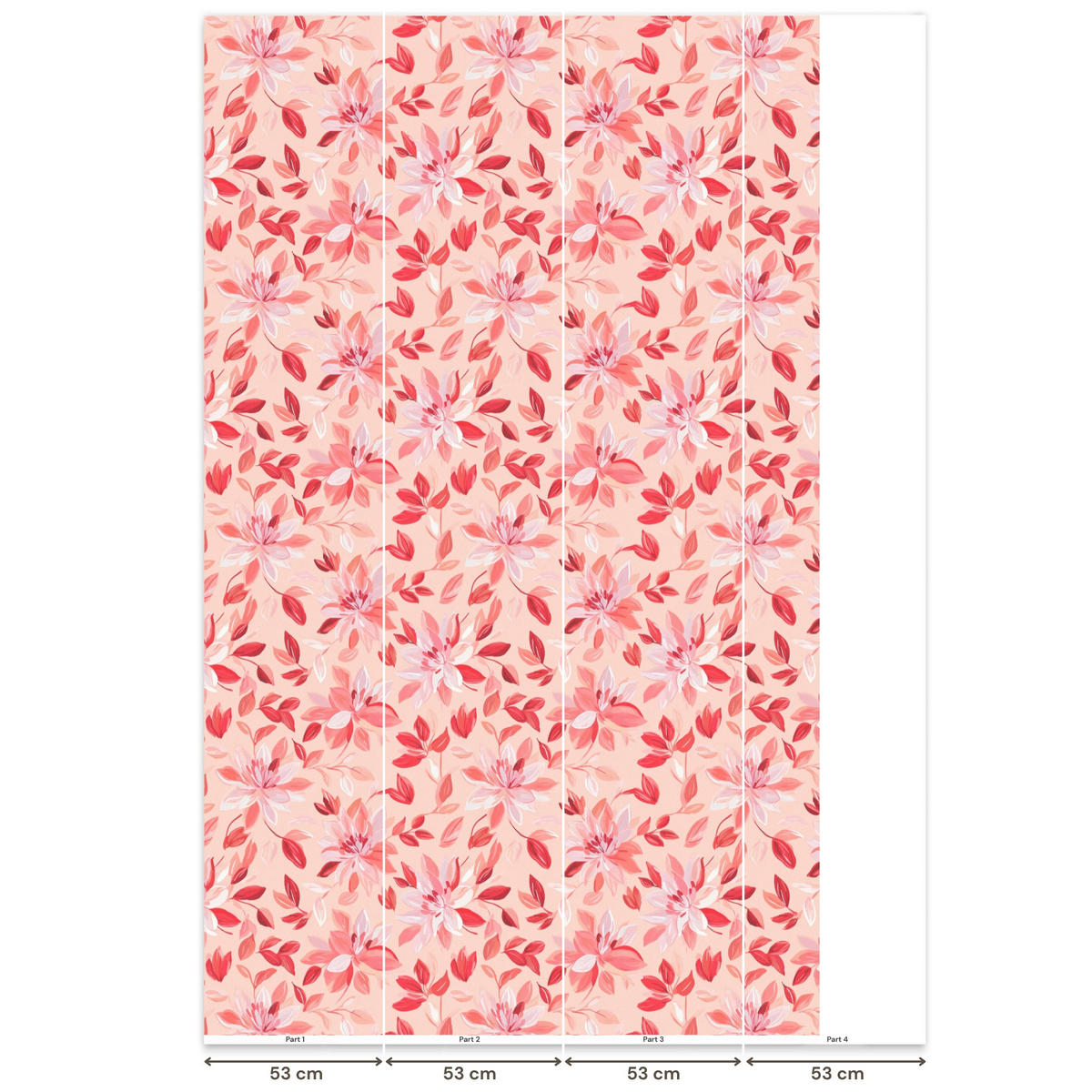 TAPETE - Botanisch - Blumen - Rot - 160x280 cm - Koralle, Papier (160/280cm) - OnlyWow