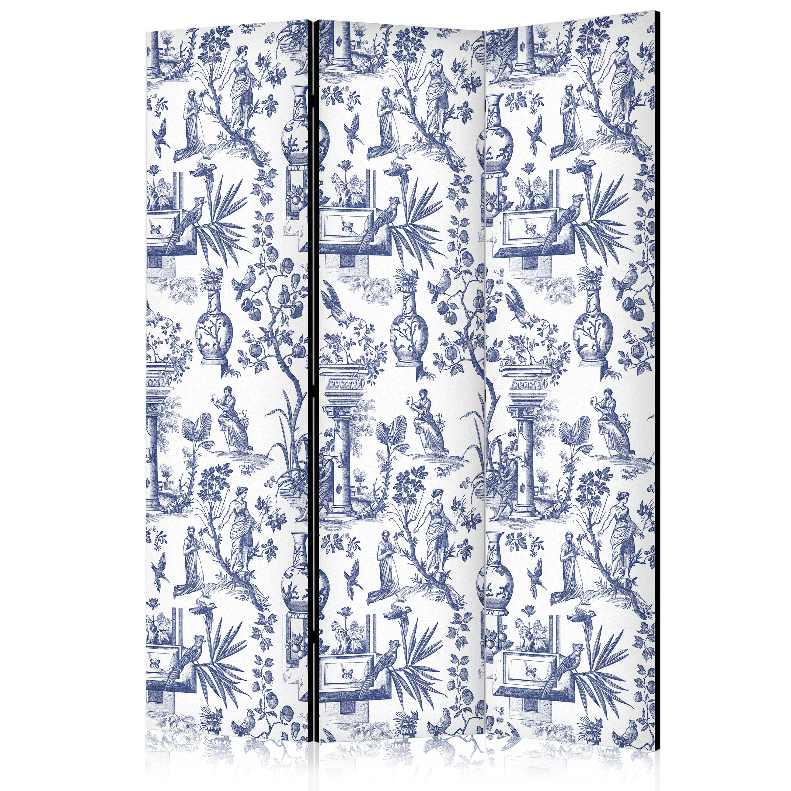 PARAVENT Einseitig Bedruckter 3-tlg 135x172 cm Skulpturen Pflanzen Blumen - Blau, Holz/Textil (135/172/3cm) - Muralo