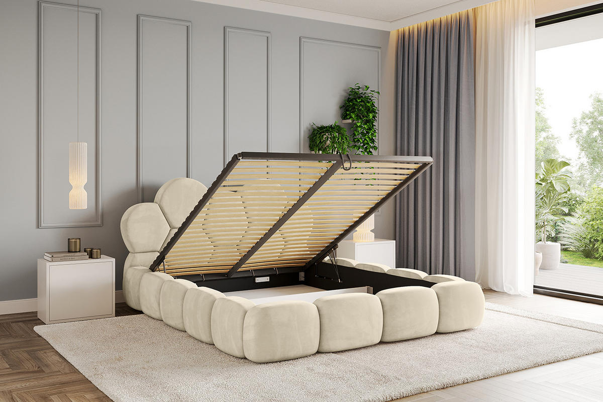 POLSTERBETT mit Bettkasten und Lattenrost, Boxbett ohne Matratze - LANA 200x200 Beige - Ecru, Holzwerkstoff/Textil (200/200cm) - ALTDECOR