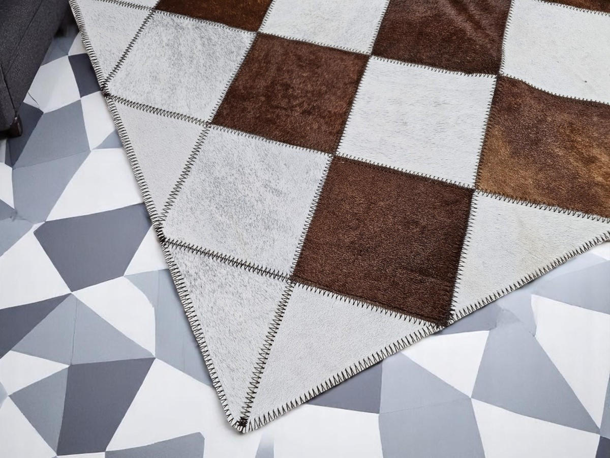 TEPPICH Patchwork Läufer Karomuster Echtfell 180/80 cm - Braun/Weiß, Fell (80/180cm) - Provellus