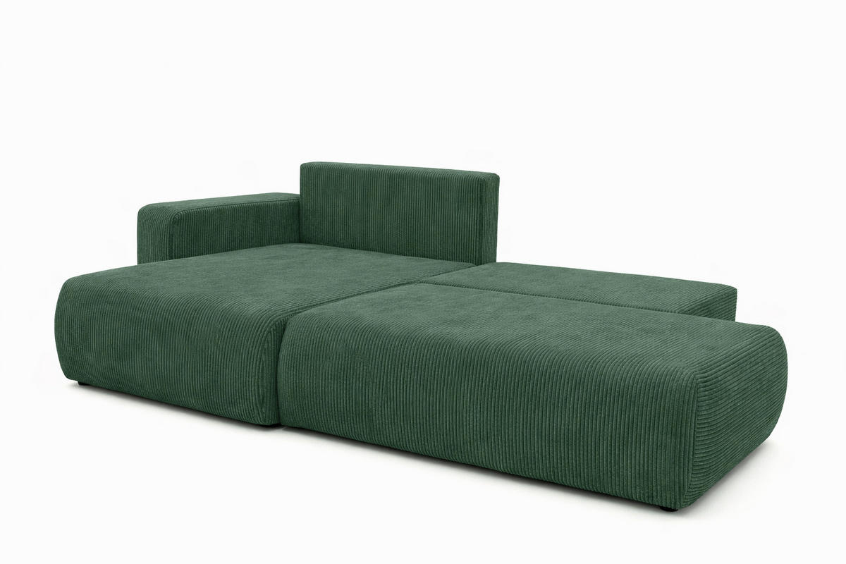 ECKSOFA Mit Schlaffunktion Und Bettkasten, Cordstoff Poso, Grün, Links, OPEN XL - Grün, Holz (262/145cm) - Kaiser Möbel
