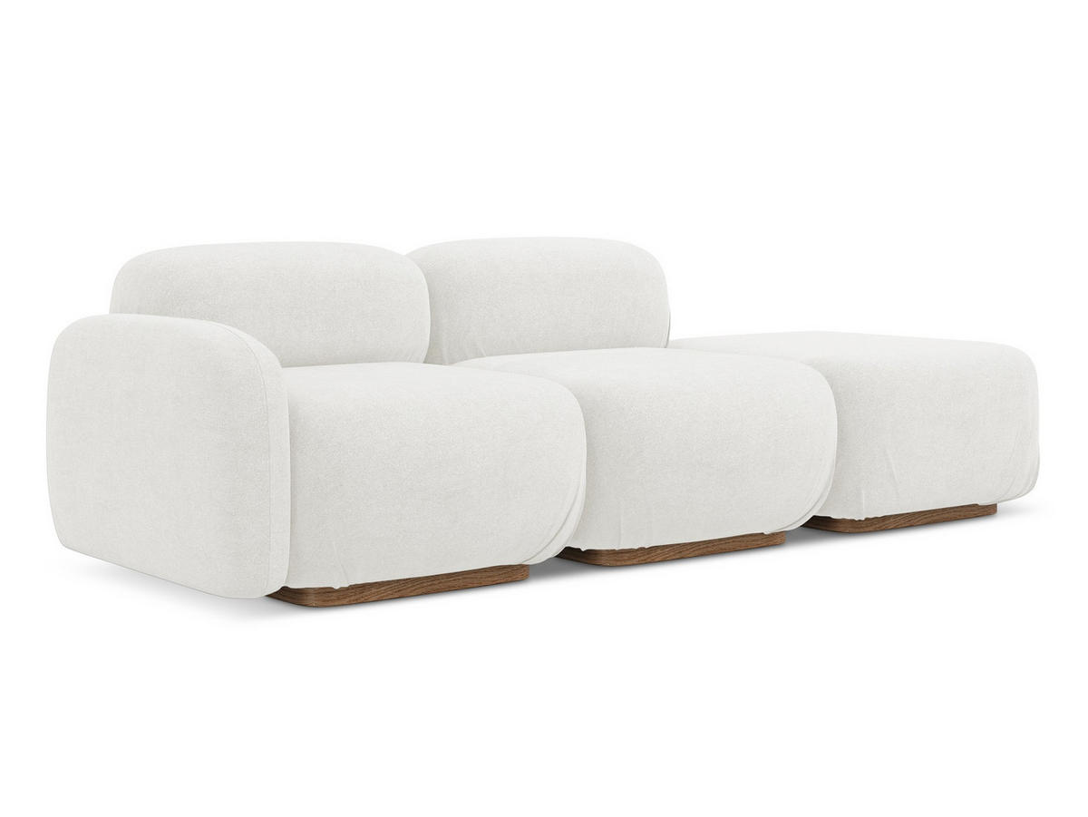 3-SITZER SOFA Rechts Bouclé Stoff Weiß - Weiß/Braun, Holz/Textil (258/73/95cm) - Makamii