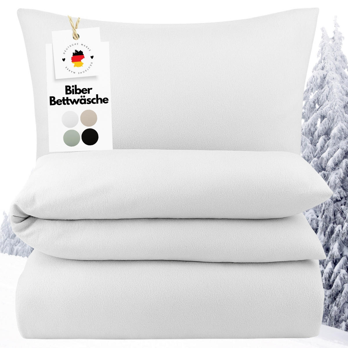 BETTWÄSCHE Biber 135x200 Weiß Uni Flanell Winter Bettbezug - Made in Germany - Weiß, Textil (135/200cm) - Carpe Sonno