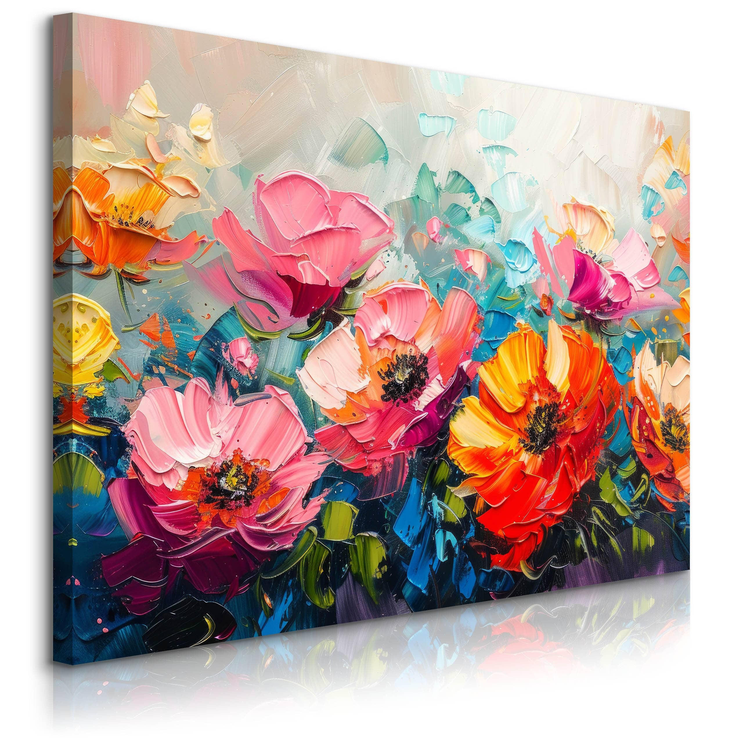 LEINWANDBILD bunte BLUMEN Abstraktion Malarei 120x80cm - Rot/Violett, Textil (120/80cm) - Muralo