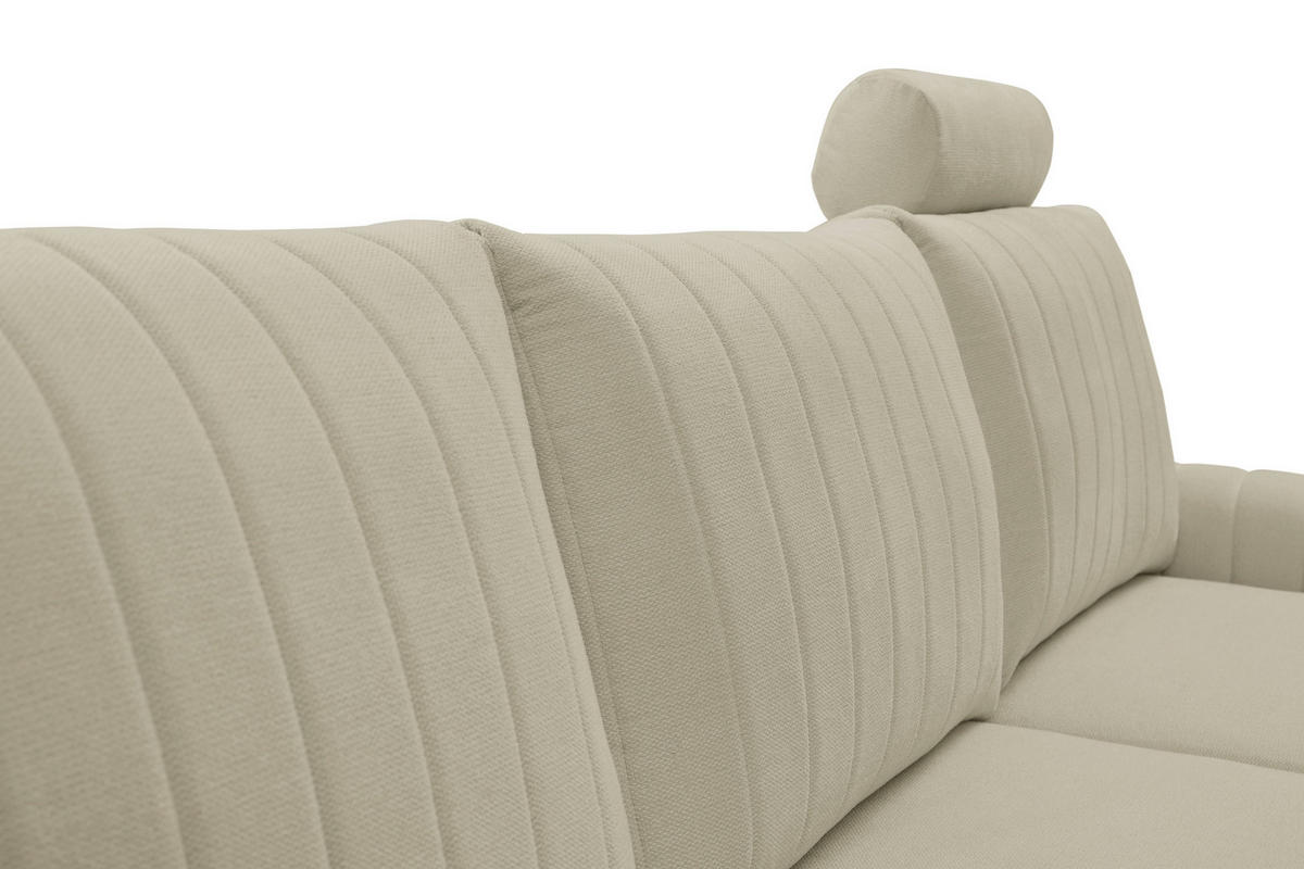 ECKSOFA VERONA R-S Beige Geflochtener Stoff mit Schlaffunktion - Beige, Holz (251/164cm) - MASSENO