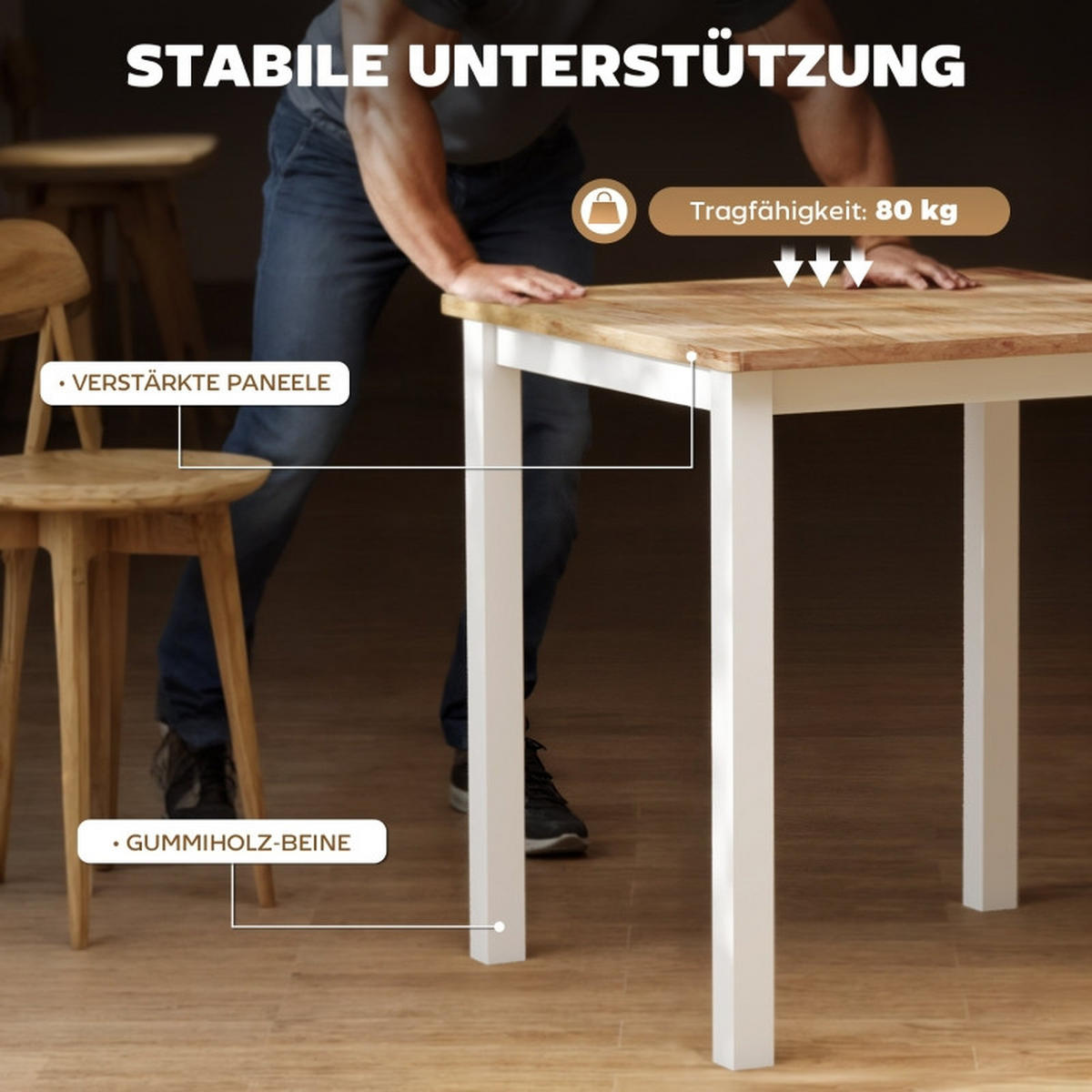 ESSTISCH 69/69/75 cm aus Kautschukholz DE-39909 Natur - Eichefarben, Holzwerkstoff (69/69/75cm) - ComfortXL