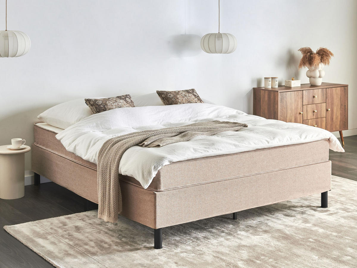 BOXSPRINGBETT 160/200 cm Beige Countess - Beige/Braun, Textil (160/200cm) - Beliani