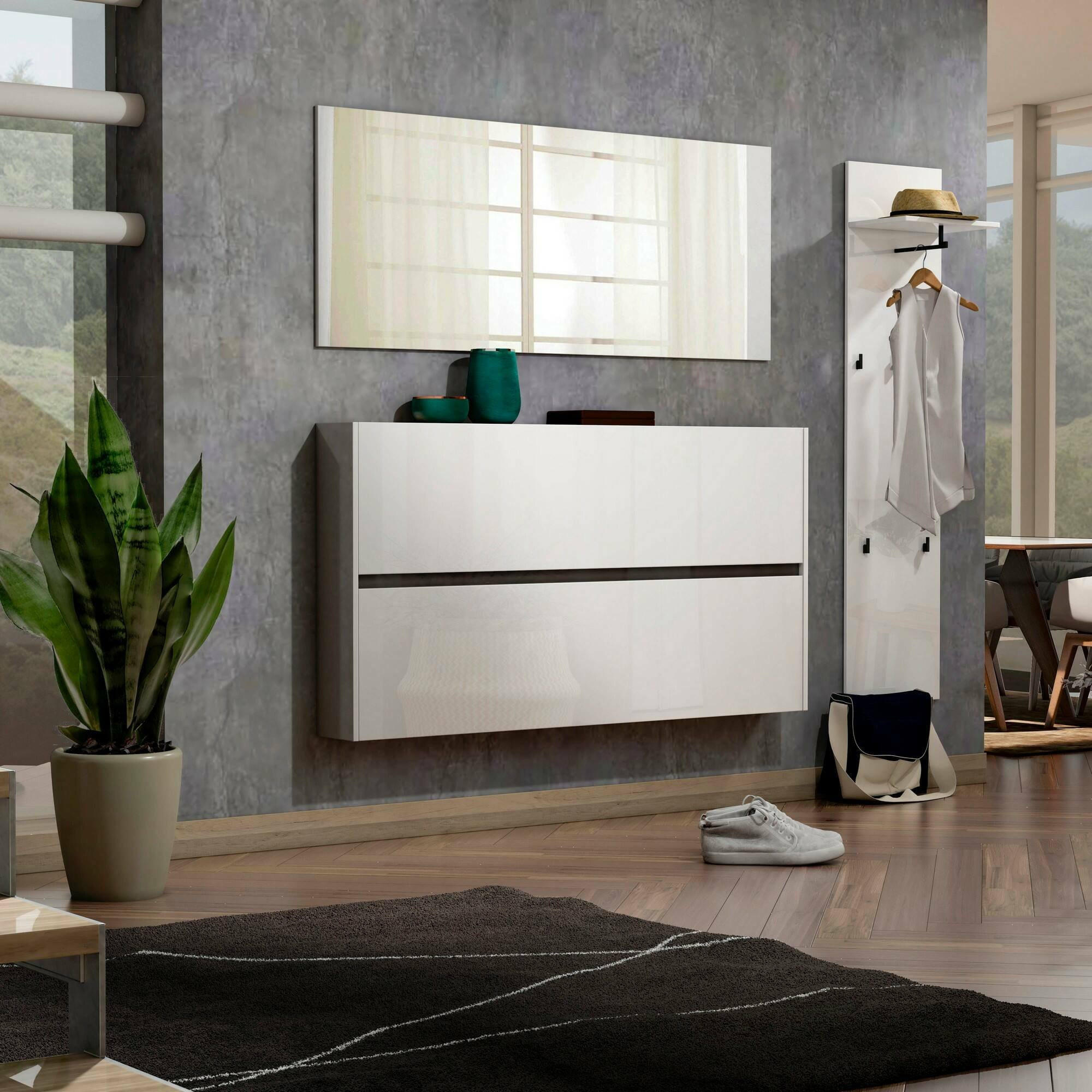 SCHUHSCHRANK Glänzendes Weiß 19/160/85 cm - Weiß, Holzwerkstoff (160/85/19cm) - DMORA