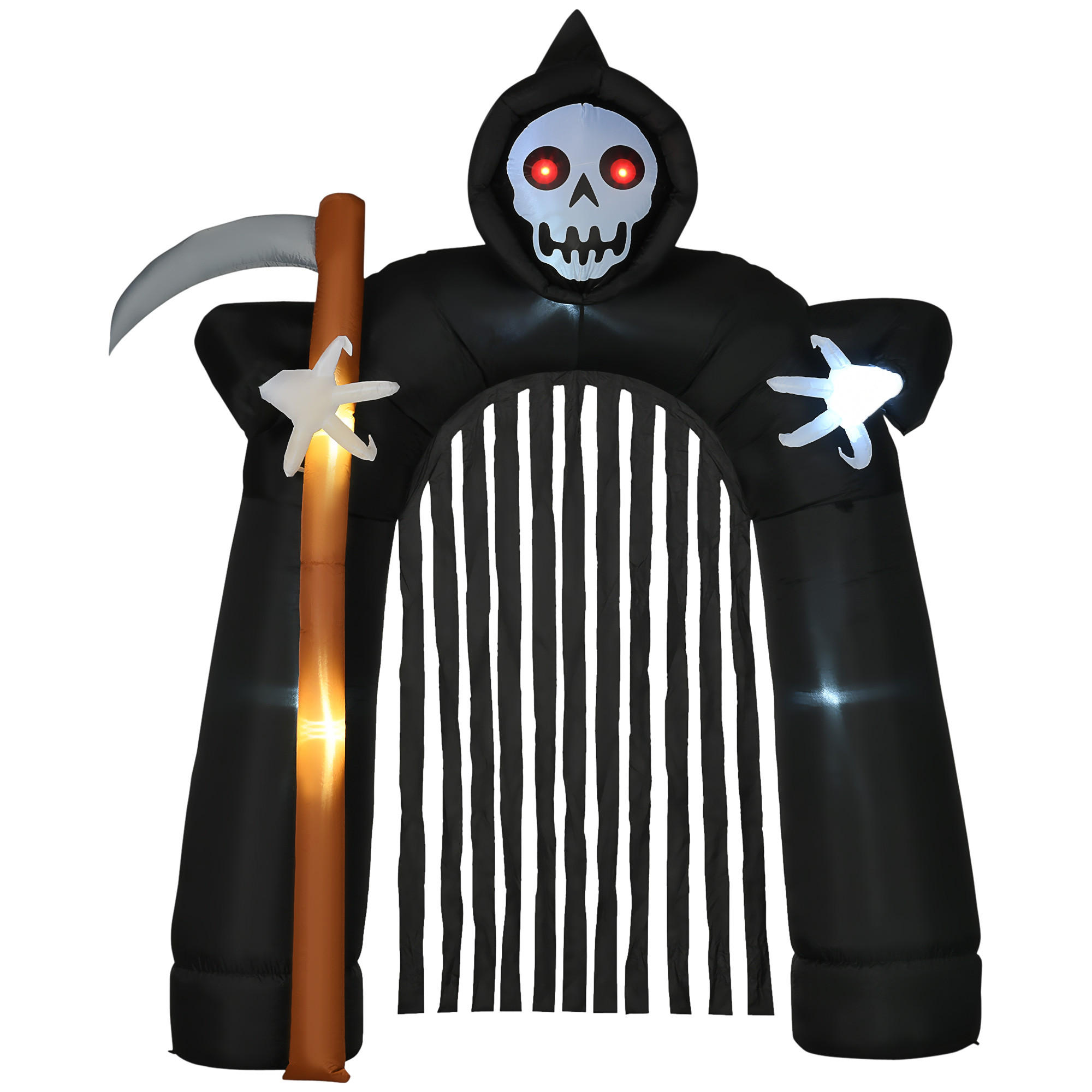 HOMCOM 2,85 m velká halloweenská zahradní dekorace Smrtka, samonafukovací, s LED osvětlením