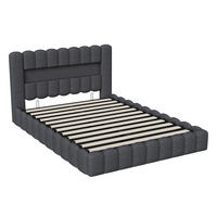STAURAUMBETT 160x200 cm Doppelbett, mit USB-Anschluss und LED-Beleuchtung, Leinenstoff, Grau - Grau, Holz (160/200cm) - BRILVERDE