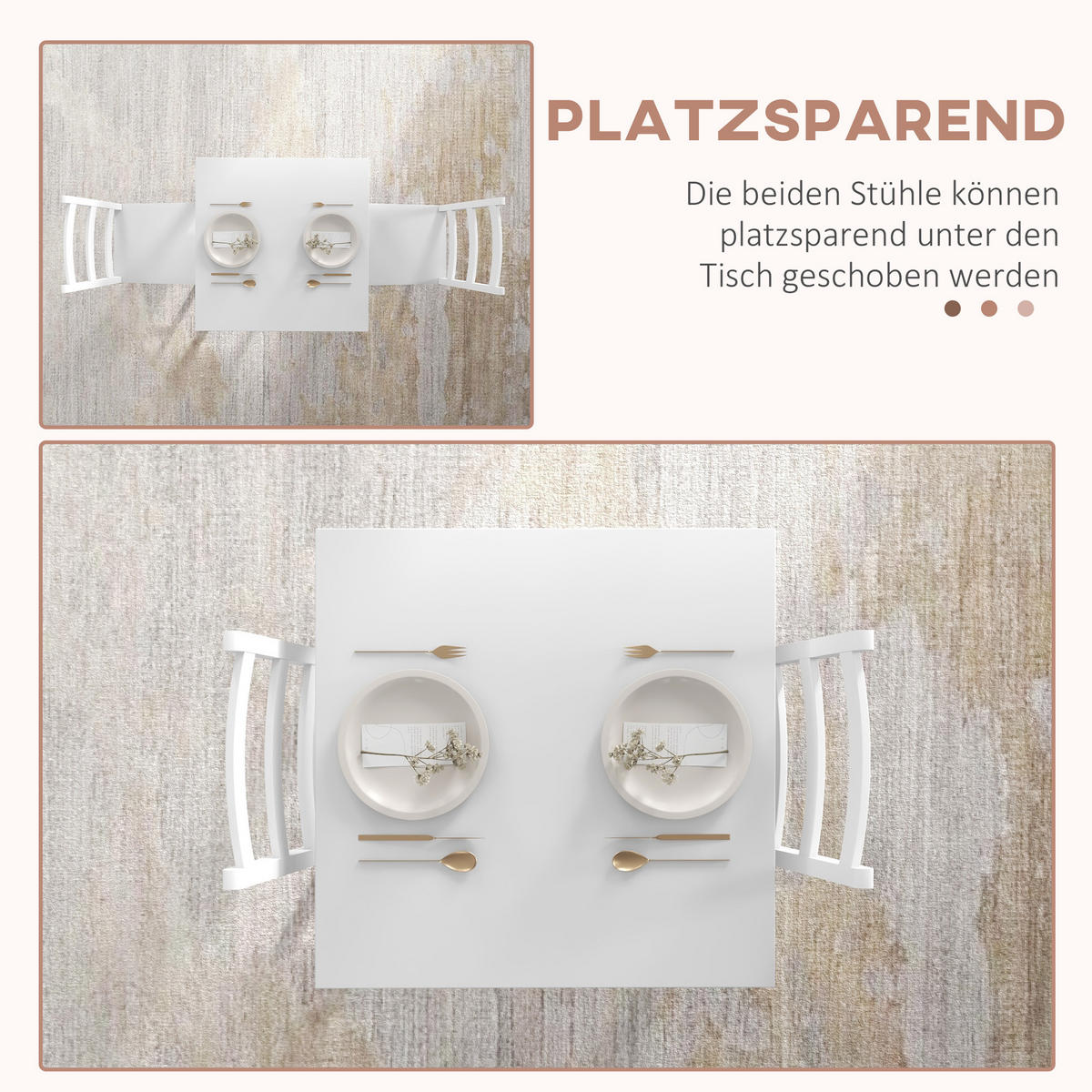 ESSGRUPPE 3er-Set, Esstisch mit 2 Stühlen, Küchentisch-Set für 2 Personen, Holz - Weiß, Holz (75/75/75cm) - HOMCOM