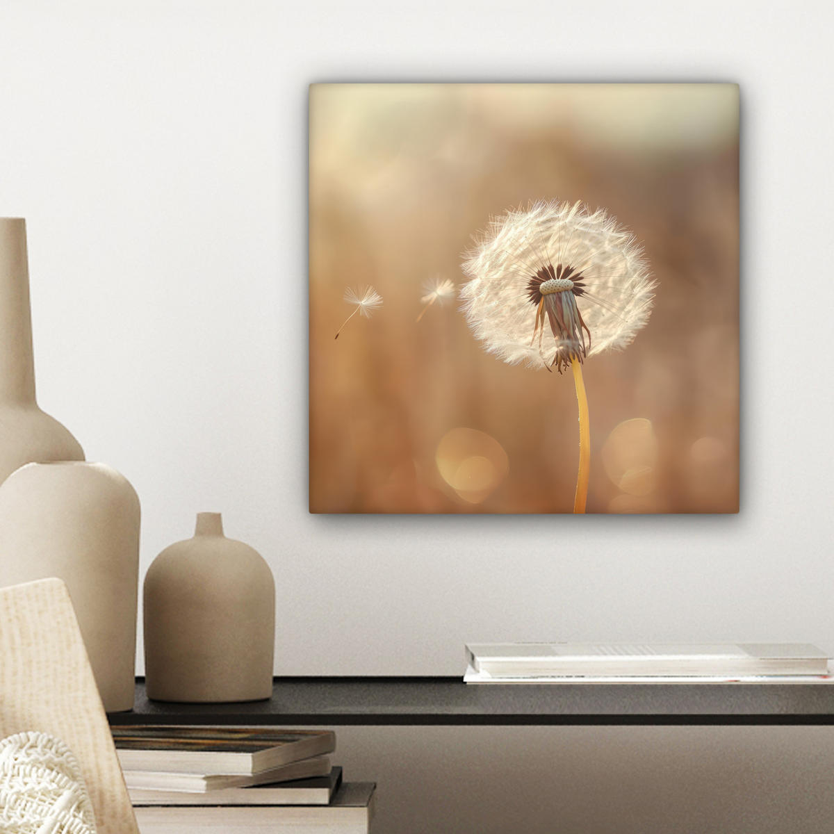 LEINWANDBILD Löwenzahn - Beige - Natur - Blume Deko Wohnzimmer 20x20 cm - Hellbraun, Textil (20/20cm) - MuchoWow