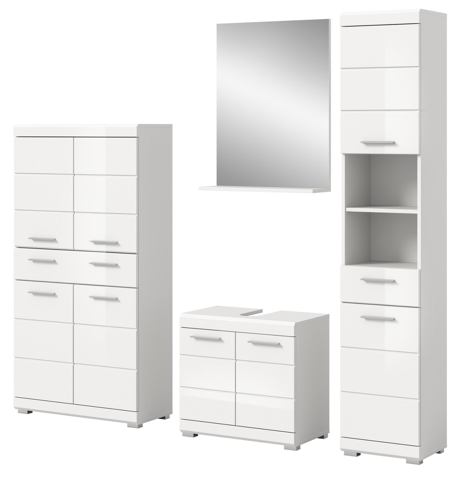 BADMÖBEL-SET weiß Hochglanz 4-teilig 200 cm, Komplettset mit viel Stauraum - Weiß Hochglanz, Glas/Holzwerkstoff (200/191/34cm) - Inn.Furn