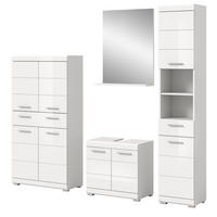 BADMÖBEL-SET weiß Hochglanz 4-teilig 200 cm, Komplettset mit viel Stauraum - Weiß Hochglanz, Glas/Holzwerkstoff (200/191/34cm) - Inn.Furn