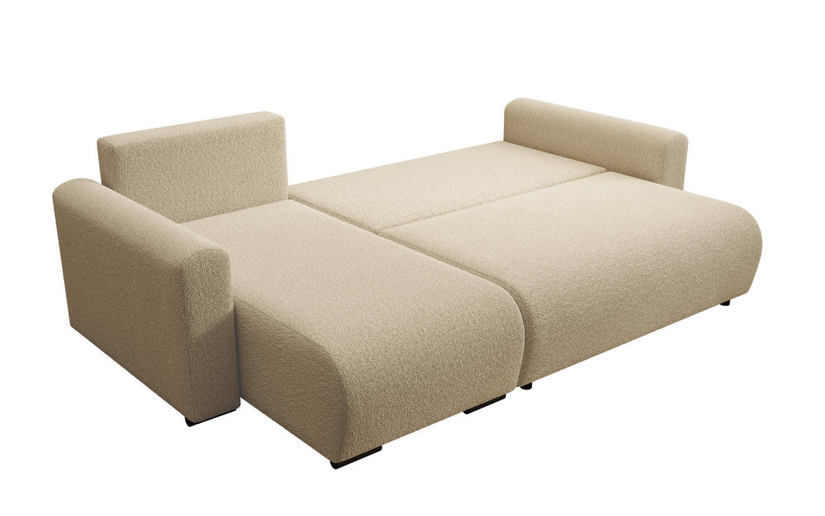 ECKSOFA DORA L, Eckcouch in L-Form mit Schlaffunktion und Bettkasten, Farbe: Creme, Bouclé-Stoff, Ottomane Links - Creme, Textil (240/143cm) - Storez24