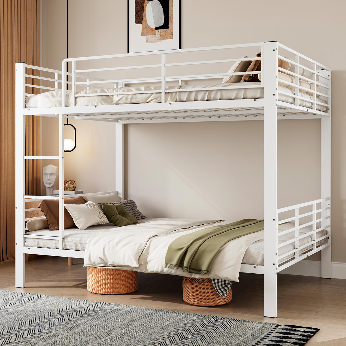 ETAGENBETT 140/200 cm DE-33078 mit Rausfallschutz und Leiter Weiß - Weiß, Metall (140/200cm) - ComfortXL