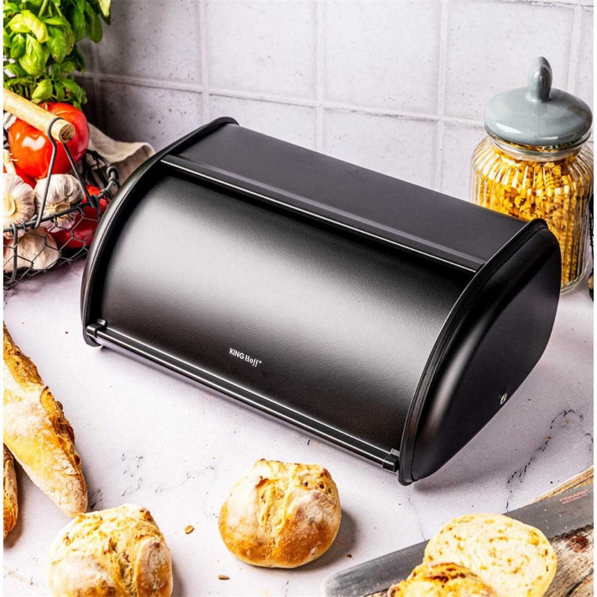 BROTKASTEN Schwarz 44/27/18.5 cm KH1834 - Schwarz, Metall (27/18.5/44cm) - Kinghoff 