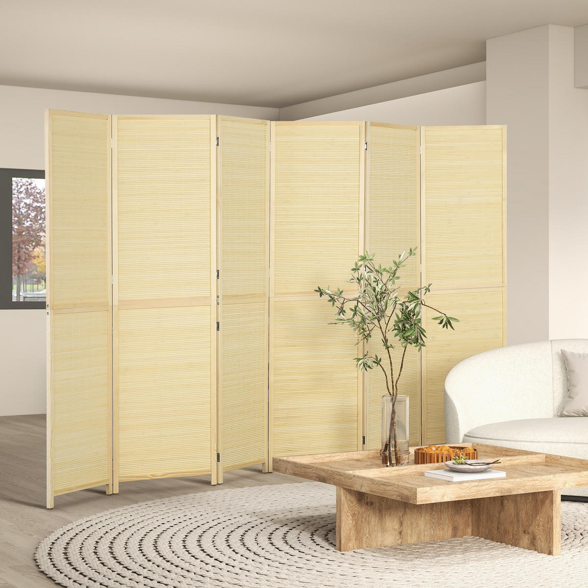 PARAVENT DE-14271 6 Paneele, 270x180 cm, klappbar Natur - Naturfarben, Naturmaterialien (270/180/1.6cm) - ComfortXL