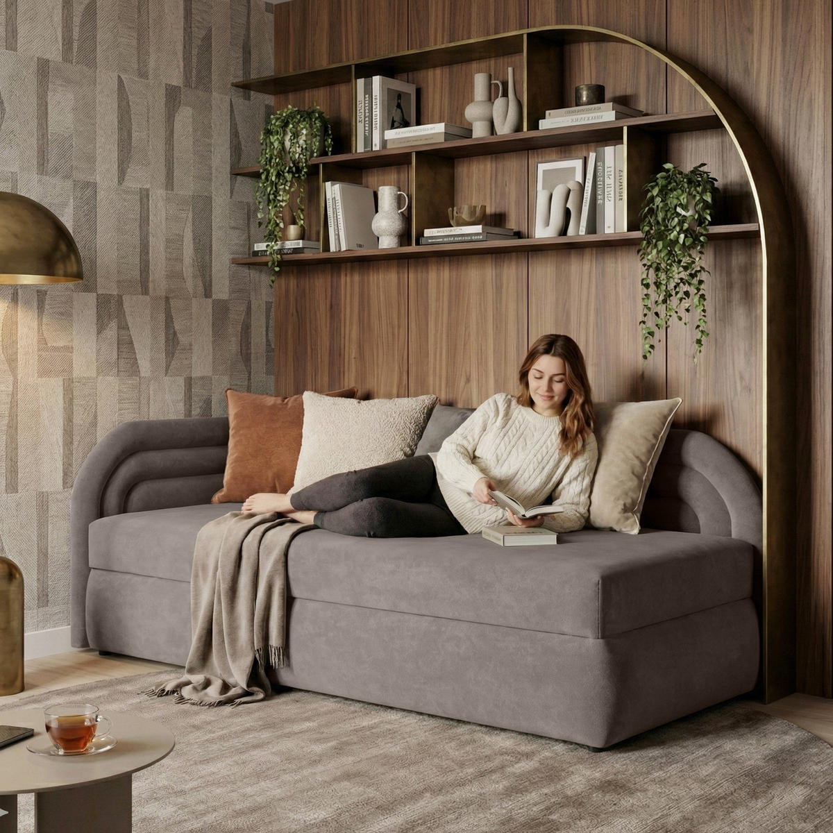 POLSTERBETT Cobi, Eckbett 80x200 cm mit Bettkasten, Hellbraun, Links - Hellbraun, Textil (80/200cm) - Beautysofa