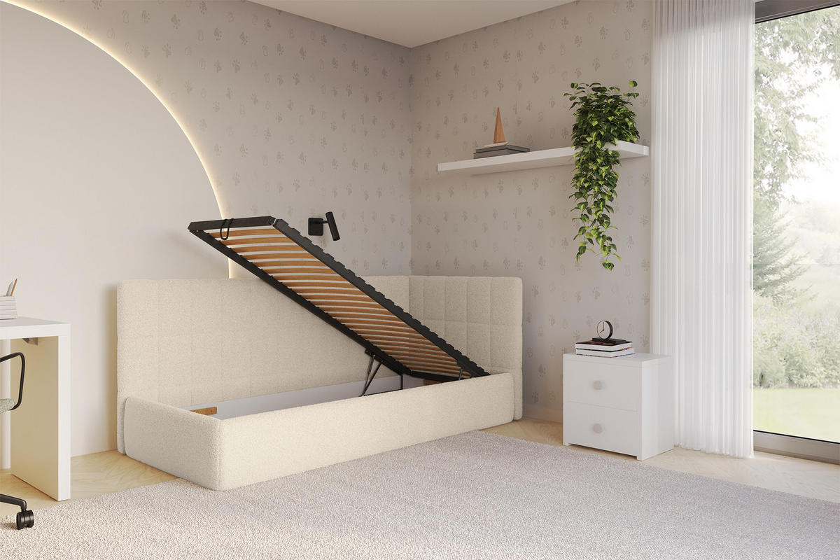EINZELLBETT Jugendbett mit Bettkasten, Links - TULY 90x200 Dunkelbeige - Cappuccino, Holzwerkstoff/Textil (90/200cm) - ALTDECOR
